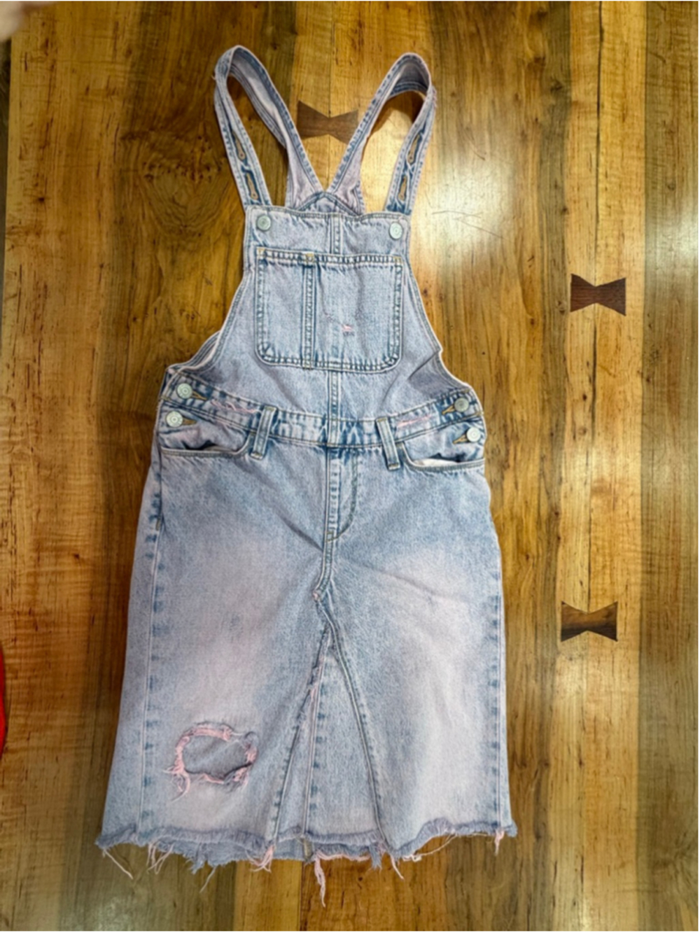 Old Navy Girls Denim Overall Dress Size L 10-12 Distressed Acid Wash Pink Tint - Picture 3 of 10